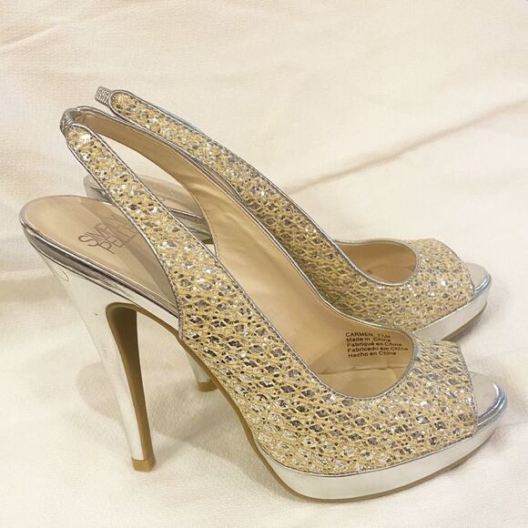 Glittery, Sling Back Platform Heels by Simply Pelle.  Size 7.5 - Picture 6 of 7